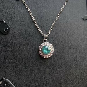 Blue Topaz Crystal Rhinestone Cubic Zirconia CZ Gemstone Round Bezel Necklace
